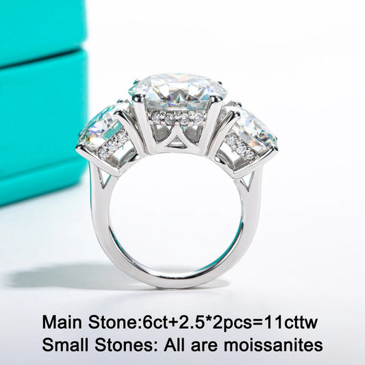 AnuJewel 11cttw D Color Moissanite Diamond Luxurious Engagement 925 Sterling Silver Ring For Women 3 Stone Ring Customs Jewelry
