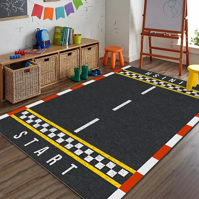 Sports Theme Racing Track Basketball Court Soccer Field Carpet Kids Play Mat Home Decoration Non-Slip Floor Mat Rugs for Bedroom