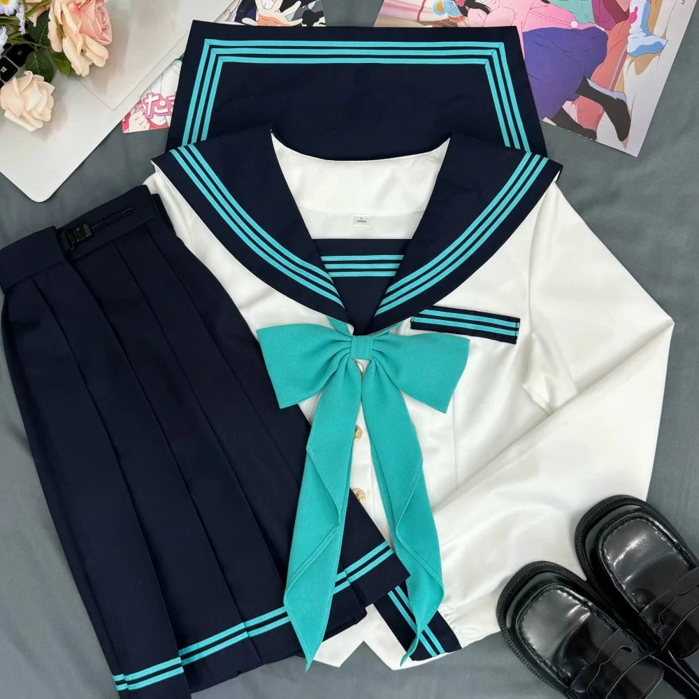 Long/Short Sleeves Sailor Suit Korean Seifuku Japanese College Middle School Girls Student Jk Uniform Women Set Pleated Skirt