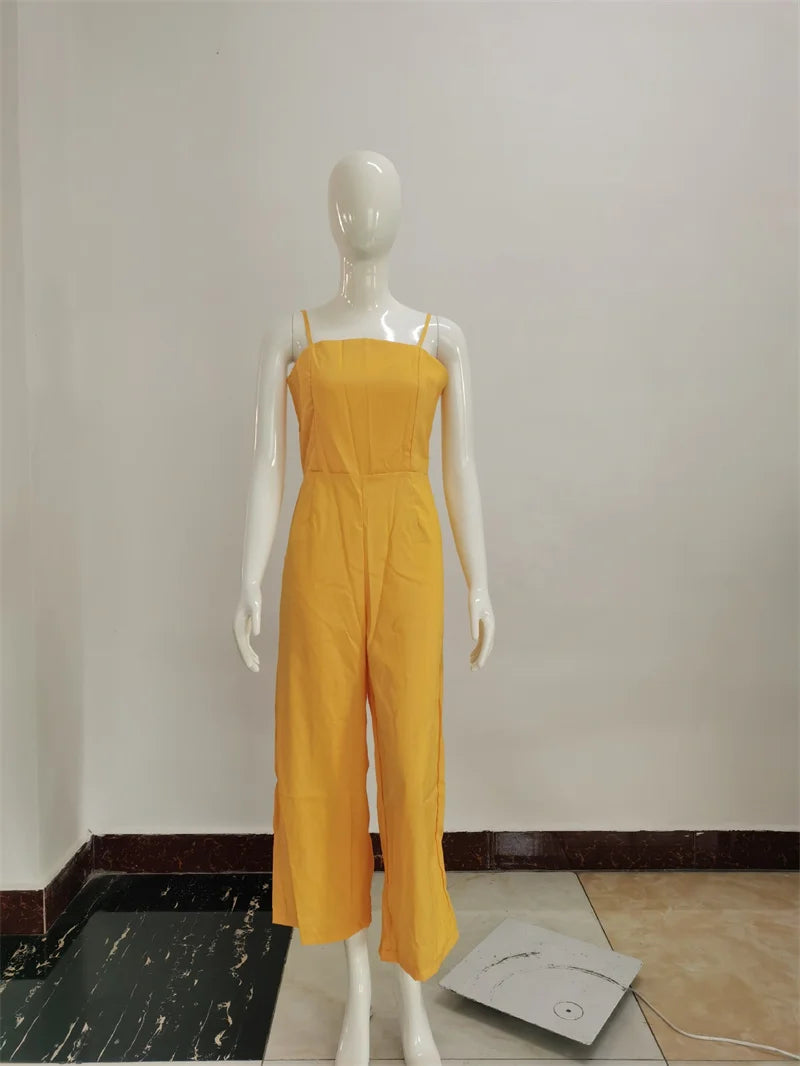 Woman Sleeveless Bib Dungarees Jumpsuits Autumn Casual Loose Solid Overalls for Women Female Spaghetti Strap Wide Leg Jumpsuit