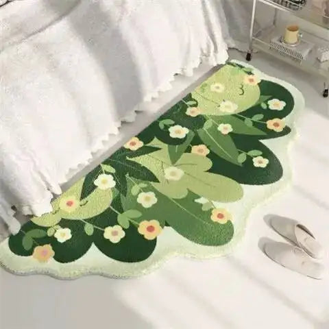 Fresh Style Green Carpet Green Moss Thicken Plush Rugs for Bedroom Bedside Irregular Non-slip Dirty Resistant Carpet Home Decor