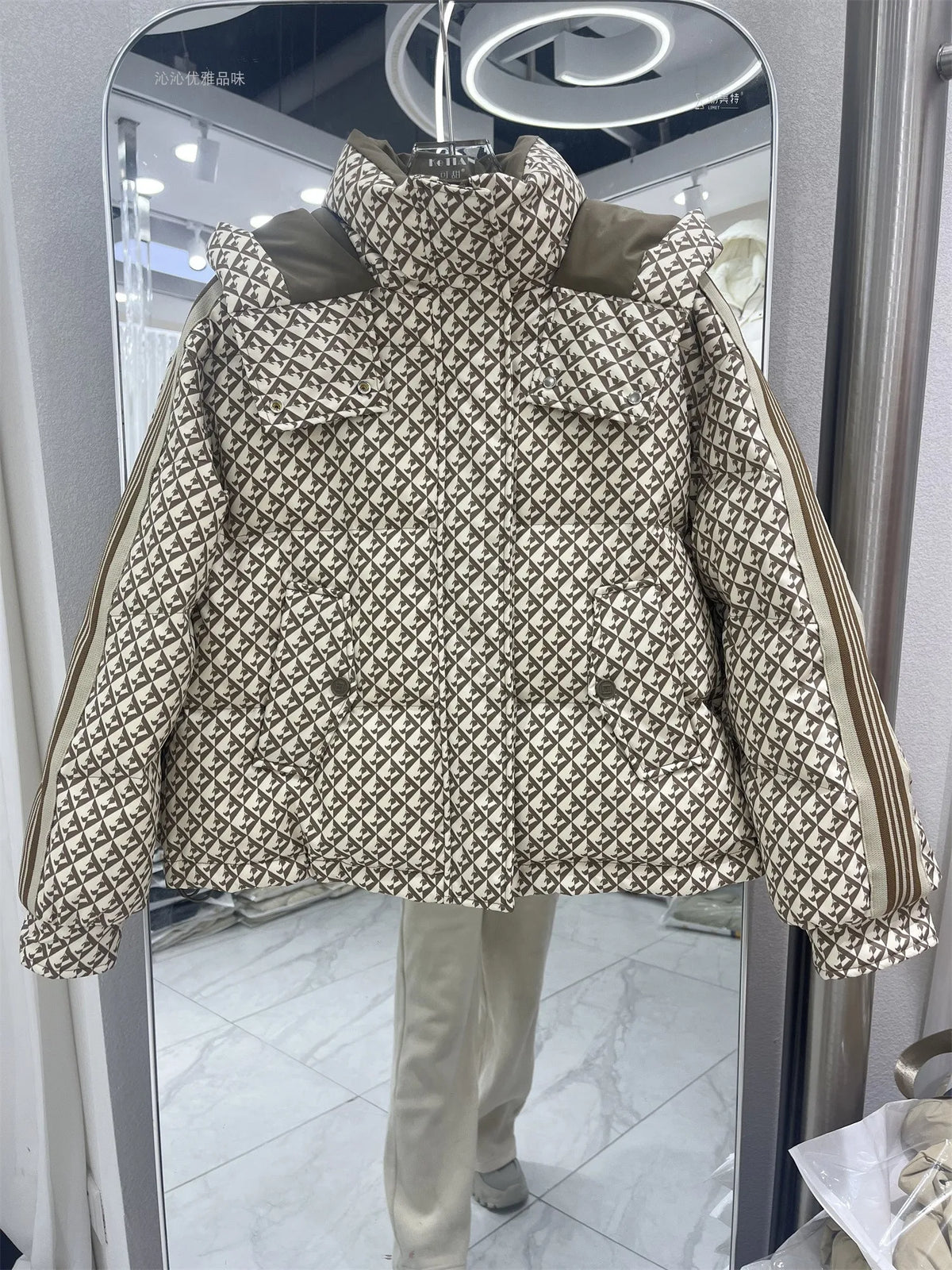 Thickened Houndstooth Down Jacket Women Winter 2023 New High Quality Korean Style Loose Bag Warm Fashion White Duck Puffer Coat