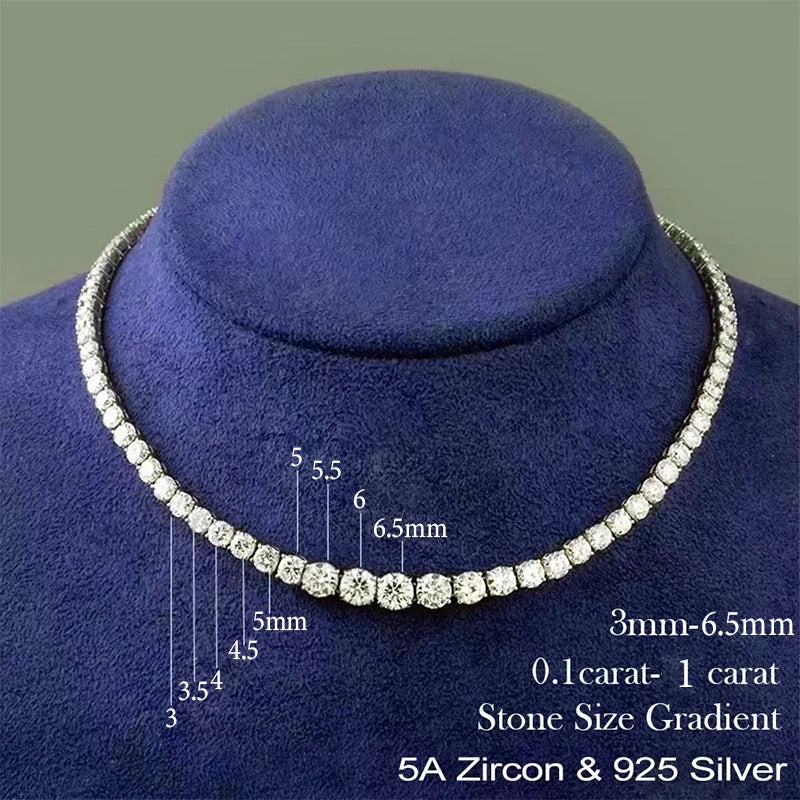 Luxury Moissanite Tennis Necklace for Women Certified 100% 925 Sterling Silver 3mm-5mm Size Gradient Diamond Neck Chain