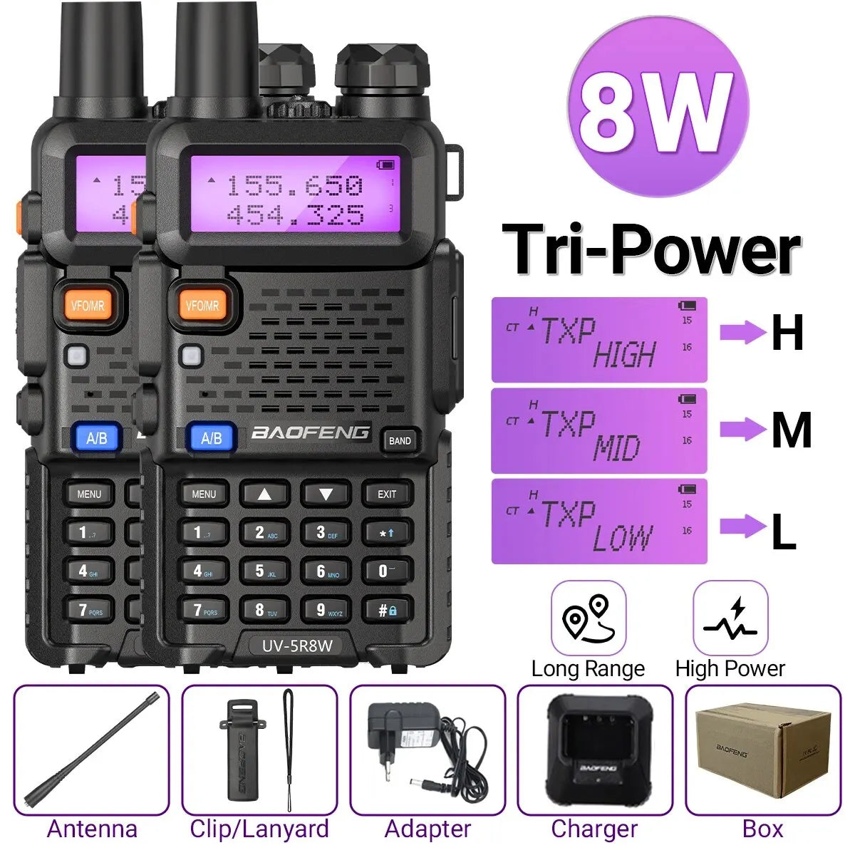 1/2PCS Baofeng UV 5R 5W 8W Walkie Talkie Ham CB Radio Long Range Dual Band VHF UHF FM Transceiver Two Way Radio UV5R K5 Plus