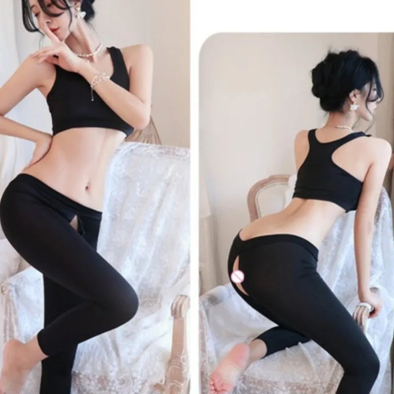 Erotic lingerie Open range sports pants seductive and flirtatious wearing yoga pants externally underwear women Clothing sets