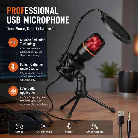 Professional Gaming USB Cardioid Condenser Microphone Kit with Tripod Stand RGB Lighting Shock Mount Pop Filter for Streaming YouTube Podcast Video Recording Studio PC Computer Laptop Mute Button Voice Changer Plug and Play H