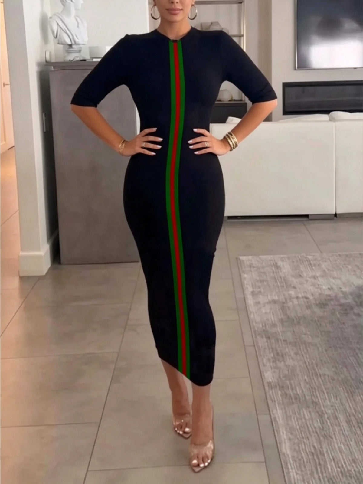Slim Fit mid Sleeve Hip Hugging mid Length Dress for Women Commuter Slimming Temperament Workwear
