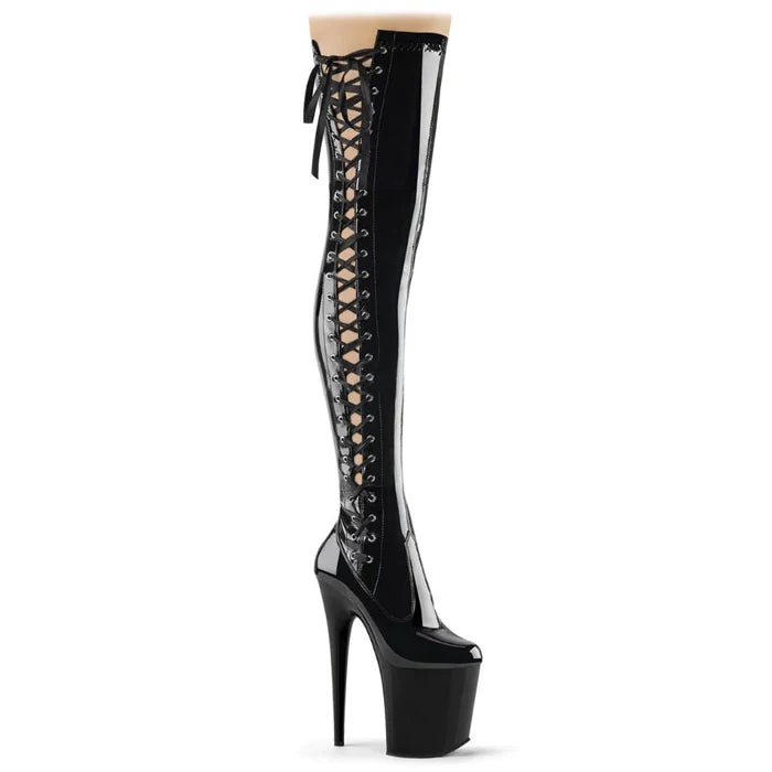 Red Lace Up 8 inches High heeled Super shoes 20cm Pole Dance over the kn Boots Stripper dance Exotic gladiator Punk Nightclub