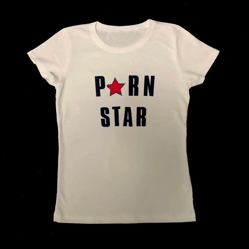90s Streetwear Black Goth Baby Tees Y2K Tops Harajuku Letter Print Graphics Kawaii Short Sleeve T-shirts E-girl Slim Crop Tops
