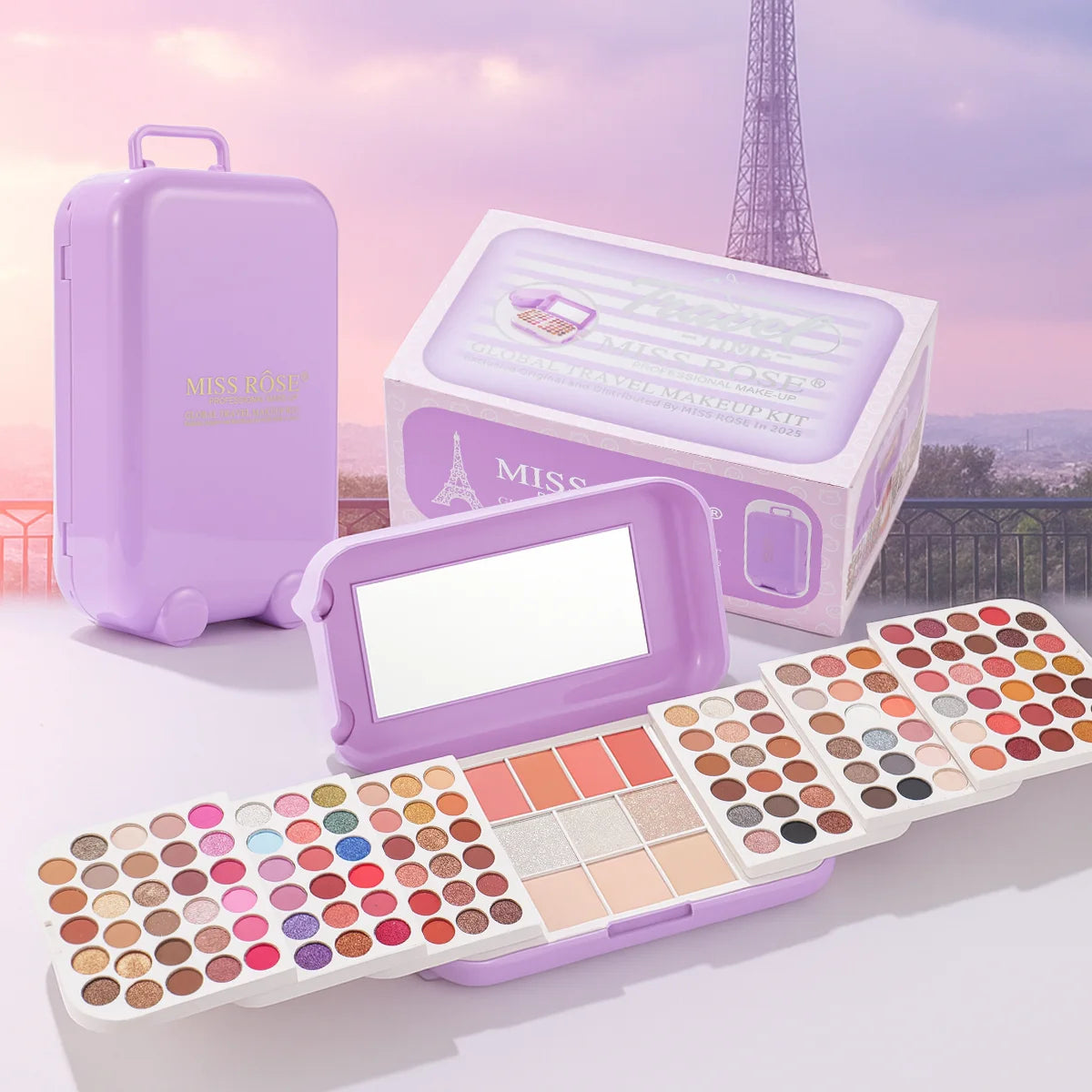 Miss Rose Makeup Travel Case Makeup Plate Eye Shadow Powder Blusher Set One High Gloss Powder Lasting Makeup With Mirror