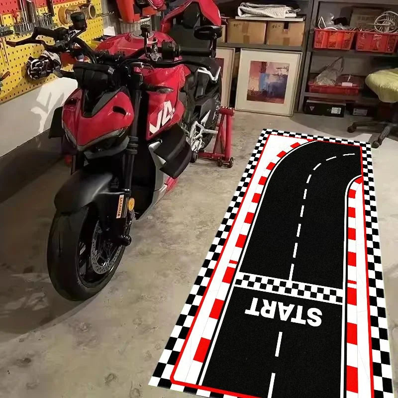 VIKAMA Retro Tire Print Motorcycle Pit Mat Anti Slip Waterproof Oil Resistant Floor Rug For Motorbike Garage Workshop Parking