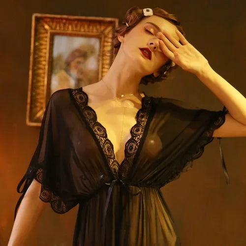 Sexy Lingerie Night Dress Perspective Out Lace Sleepwear Women's Nightgown Nightwear Female Temptation Sleeping Dress Sleep Set