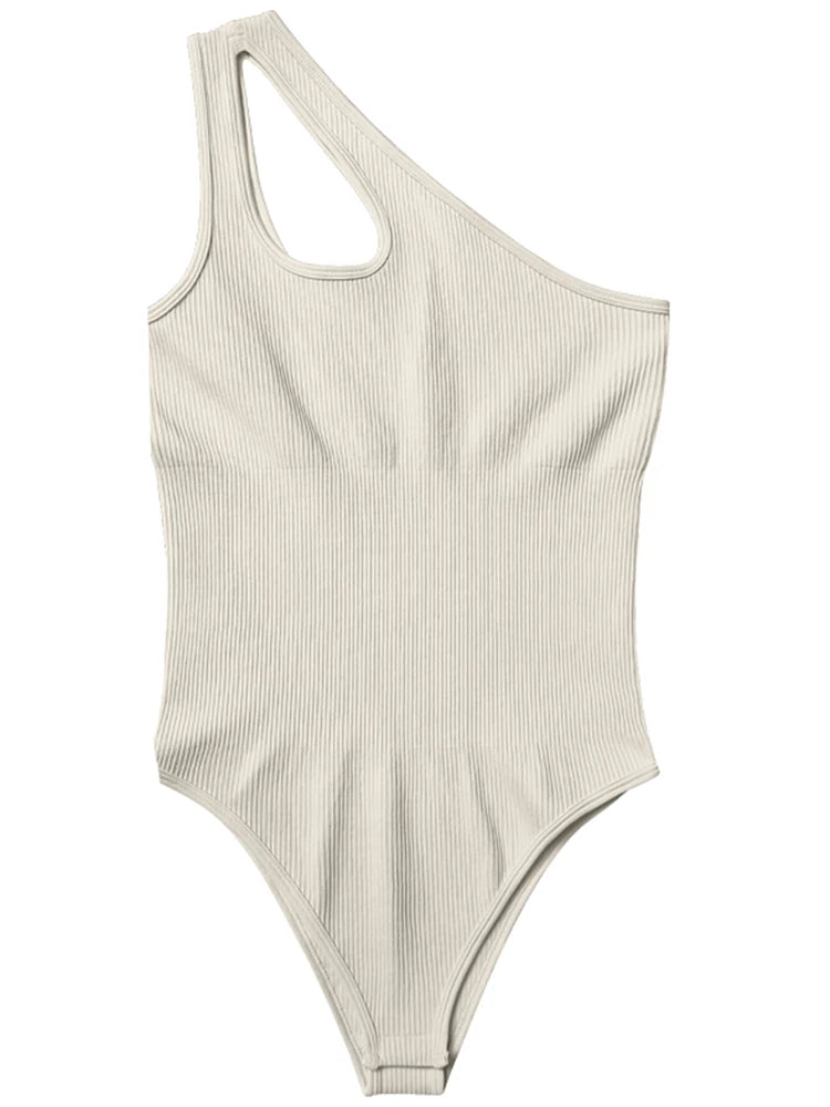 Women's Yoga Bodysuit Solid Color Sleeveless Sexy Fitness Workout Breathable One Shoulder Sport Yoga Tight Bodysuit