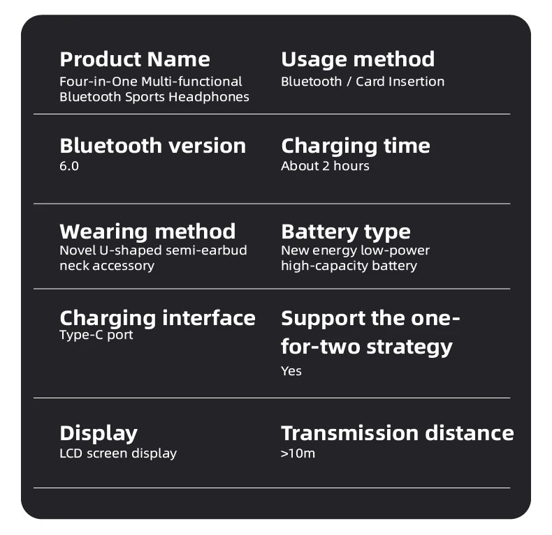 KEBIDUMEI 4-in-1 Neckband Bluetooth 6.0 Earphones ENC Noise Reduction Wireless Headsets Wired Mode TF Card FM Radio Headphones