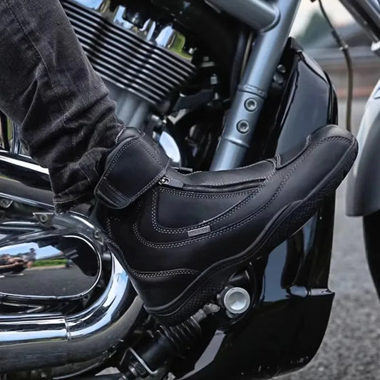 Waterproof Motorcycle Boots Waterproof Men Cowhide Breathable Motocross Riding Shoes Motorbike Off-road Outdoor Protective Boots