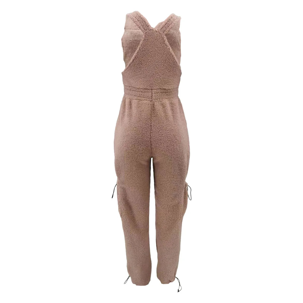 Lace Up Jumpsuit Women One Piece Jumpsuits Fur Rompers High Waist Spring Autumn Pants Mom Overalls Playsuits Elegant Pink