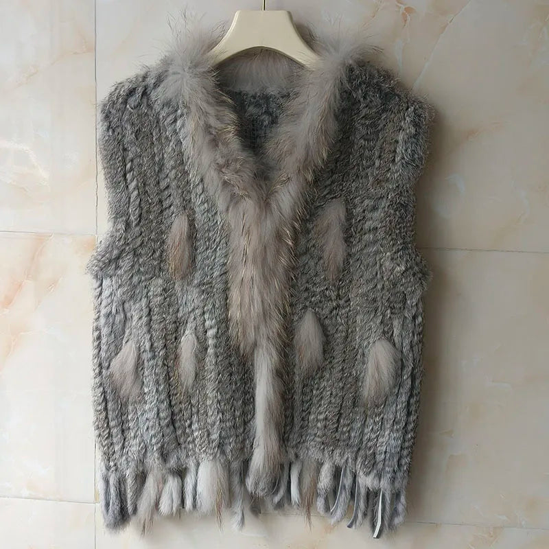HSPL Sleeveless Women Fashion Fur Vest Knit Waistcoat For Lady For 2018 Spring Real Rabbit Fur Female Vests Black Waistcoat