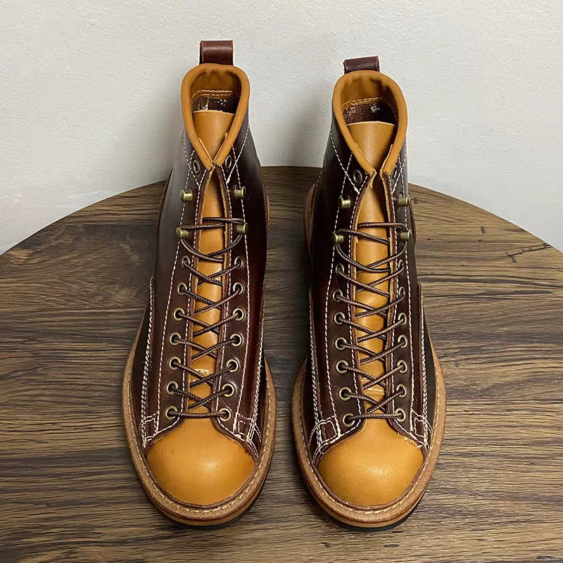 Top Quality Handmade Men Dress Real Cow Leather Shoes Autumn Winter British Tooling Ankle Boots Outdoor Desert Motorcycle Boots