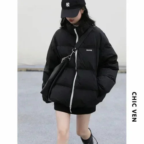 CHIC VEN Women Down Coats Streetwear Solid 90 White Duck Down Stand Collar Female Down Jacket Warm Ladies Overcoat Winter 2024