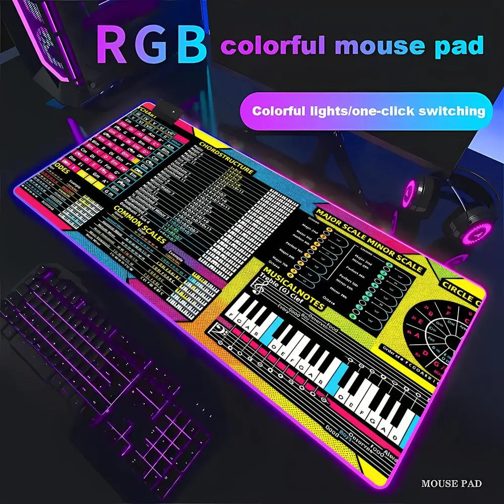 RGB LED Music Theory Mouse Pad Shortcut Keys Mouse Pad Desk Mat Cheat Sheet HYBXAXC Users Anti Slip Software Engineers Desk Pad