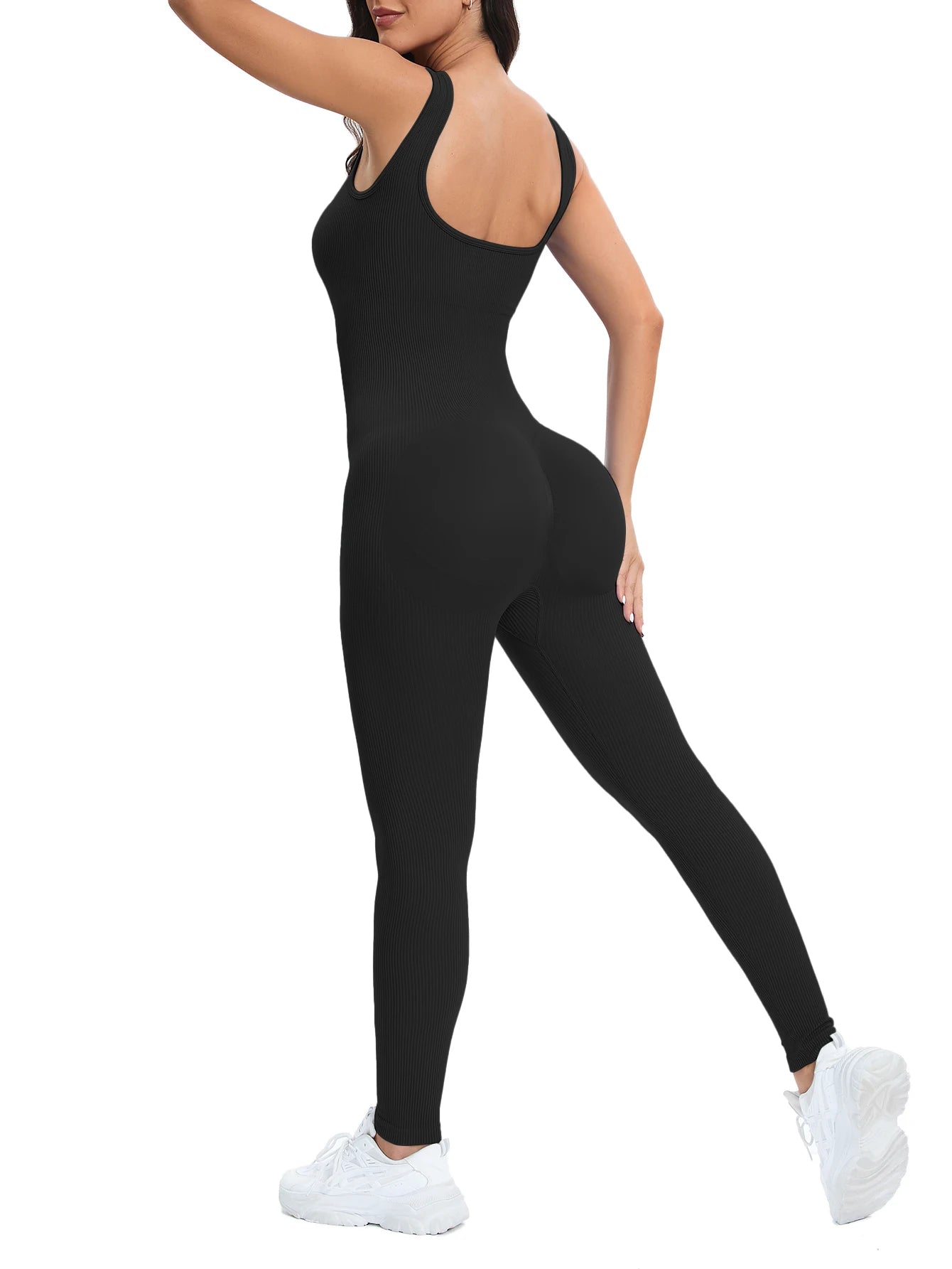 Women Workout Seamless Jumpsuit Yoga Ribbed Bodycon One Piece Tank Top Leggings Romper