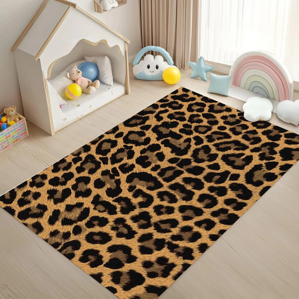 Leopard Print Carpets Sofa Chair Rugs Living Room Bedroom Floor Mat Kids Play Mat Non-Slip Machine Washable Carpet Home Decor