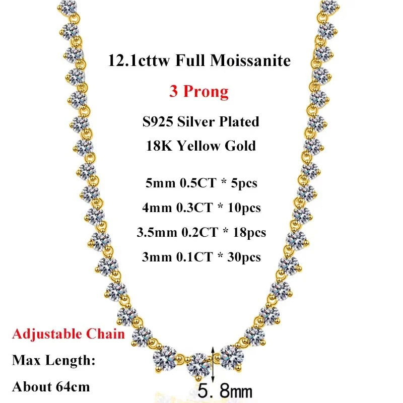 EWYA 3 Claw All Round Cut Moissanite Tennis Necklace Women Man s925 Silver Full Lab Diamond Bridal Party Link Neck Chain Gift