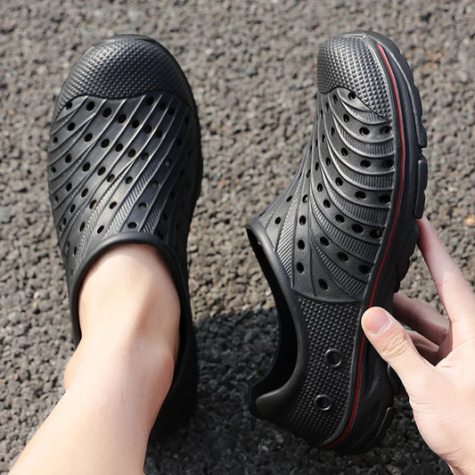 Crestar Men's Clogs Sandals Summer Holes Breathable Garden Home Sandals Fashion Outdoor Antiskid Sole Beach Slides Solid Color