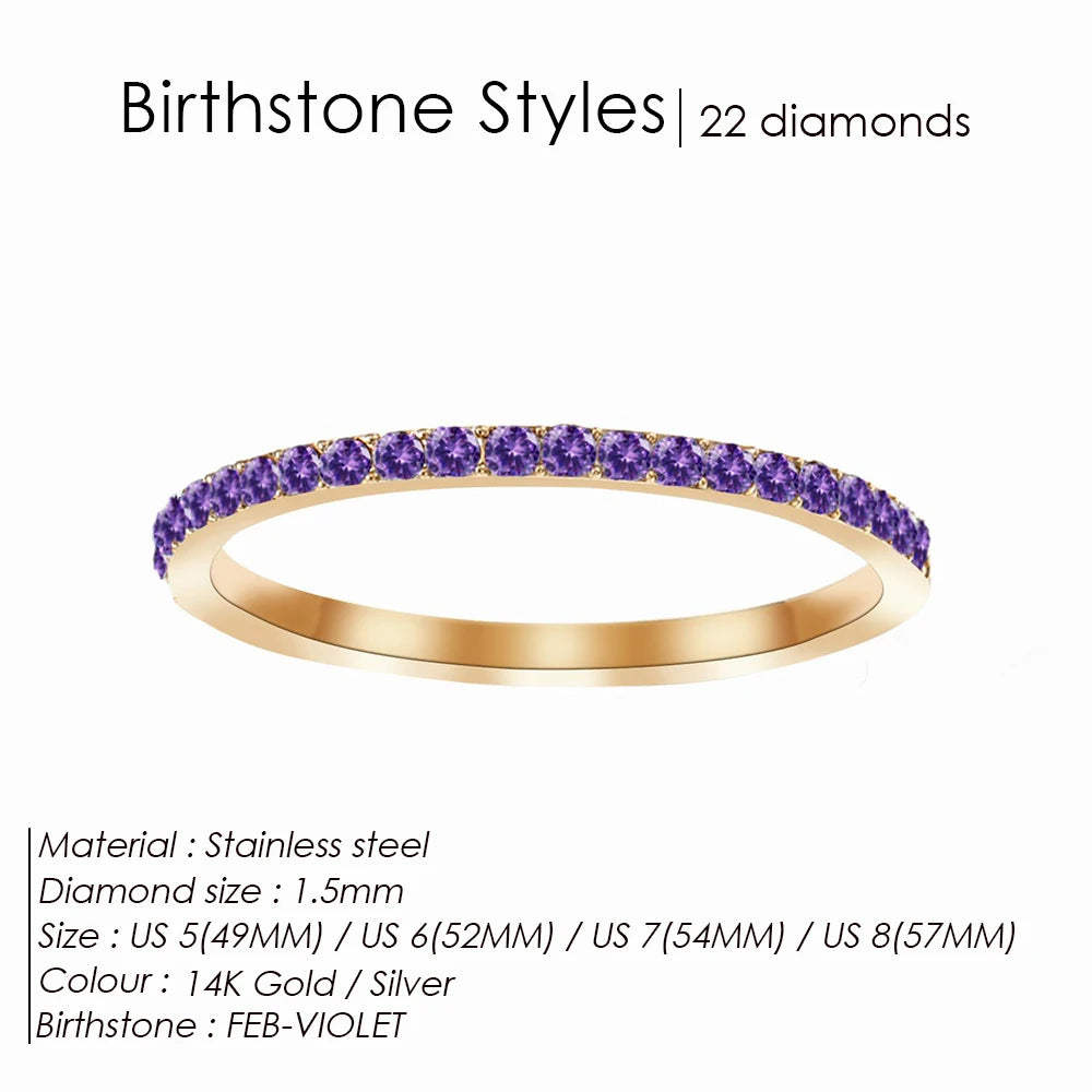 EMANCO Rhinestone Birthstone Stainless Steel Ring Luxury Jewelry Gift 12 Zodiac Sparkling Rings for Women Wholesale US5/6/7/8