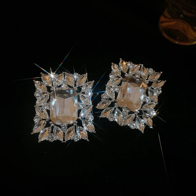 2 Pcs Rhinestones Square Leaf Multi-layer Necklaces Europe American Exaggerated Chokers Necklaces Collarbone Jewelry Sets K