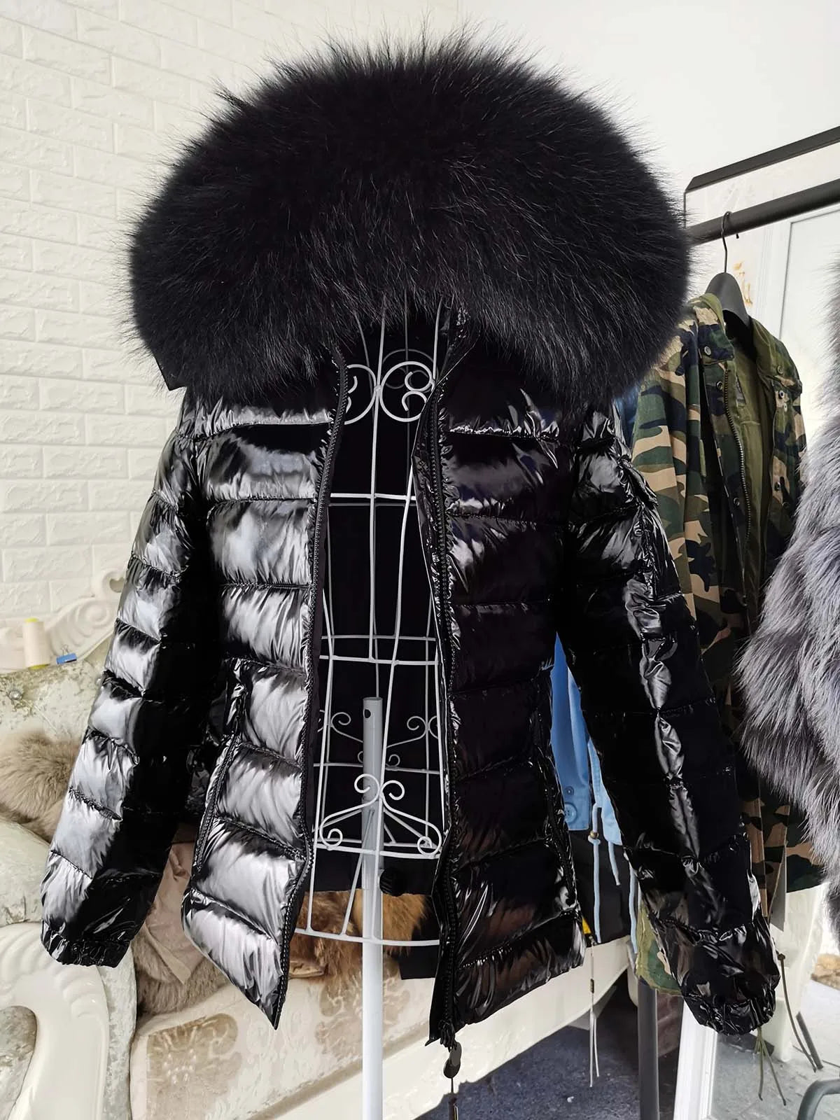 Maomaokong Winter Jacket Women Real Fur Coat Parkas Duck Down Lining Coat Real Raccoon Fur Collar Warm Black Streetwear