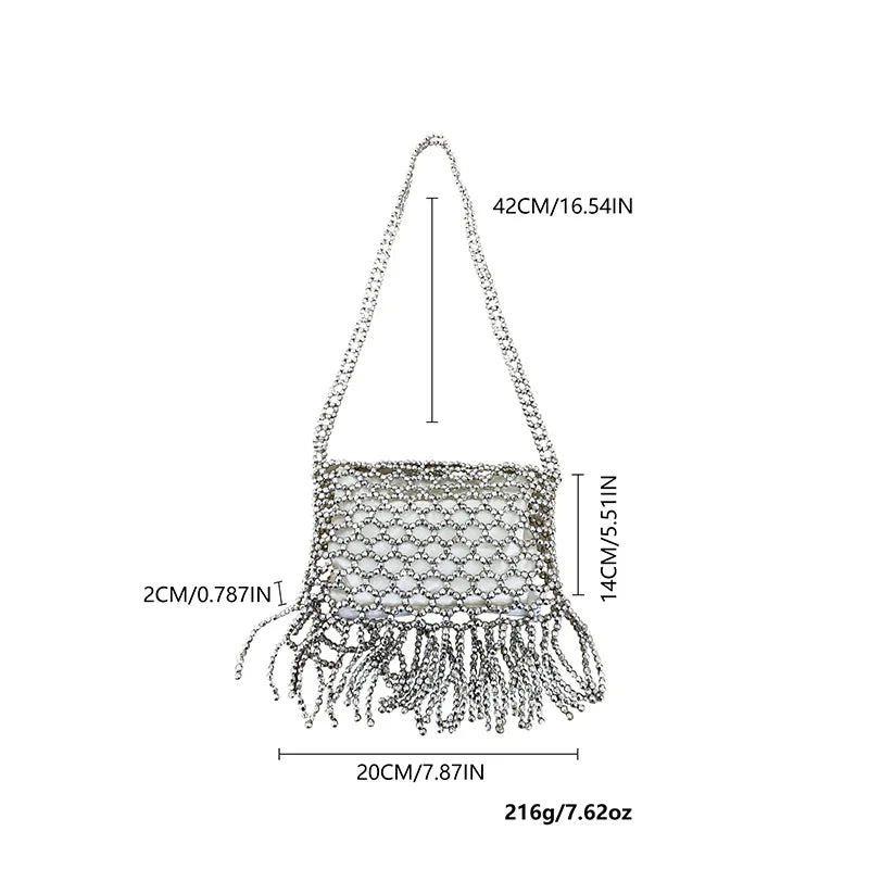 New European and American retro tassel handmade bead woven bag, niche, simple, versatile, single shoulder crossbody bag