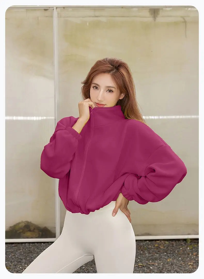 Blouse Outerwear Yoga Wear Women's Autumn/Winter Zip-up Long Sleeves Fleece-lined Warm New Casual Comfortable Minimalist Niche