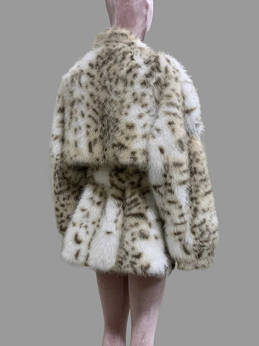 Nerazzurri Autumn Winter Colorful Oversized Thick Warm Hairy Faux Lynx lynx Fur Coat Women Sashes Luxury Fluffy Jacket Clothes