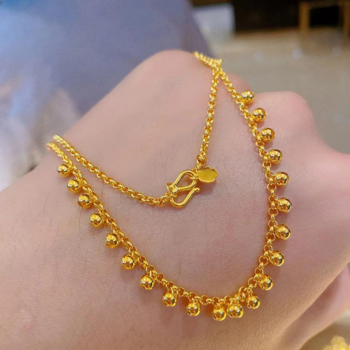 New 9999 24K real gold Purple Cloud Fairy Bell Necklace, fashionable, agile, elegant and stylish design necklace