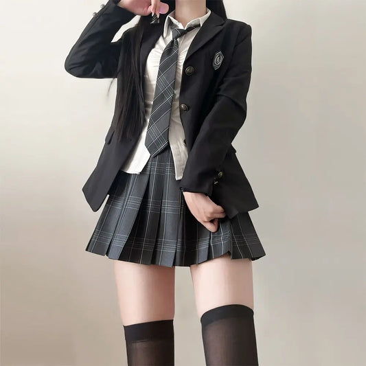 JK Uniform Suit Plaid Skirt Suit Slim Girl Pure Desire Pink Summer School Sister Battle Robe Tight School Uniform