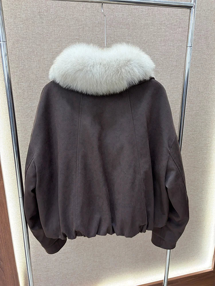 2026 New Winter Women Goose Down Jacket Natural Real Fox Fur Collar Coats Denim Puffer Jacket Outwear