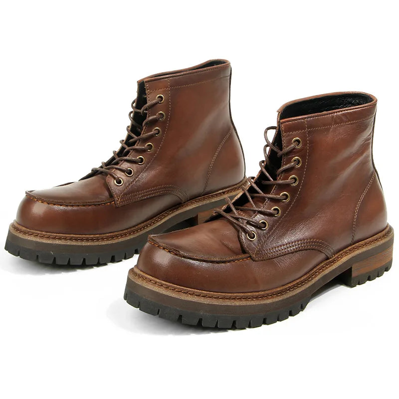 Vintage Work Boots Men's Winter High-top Leather Boots Men Mid-top Short Boots