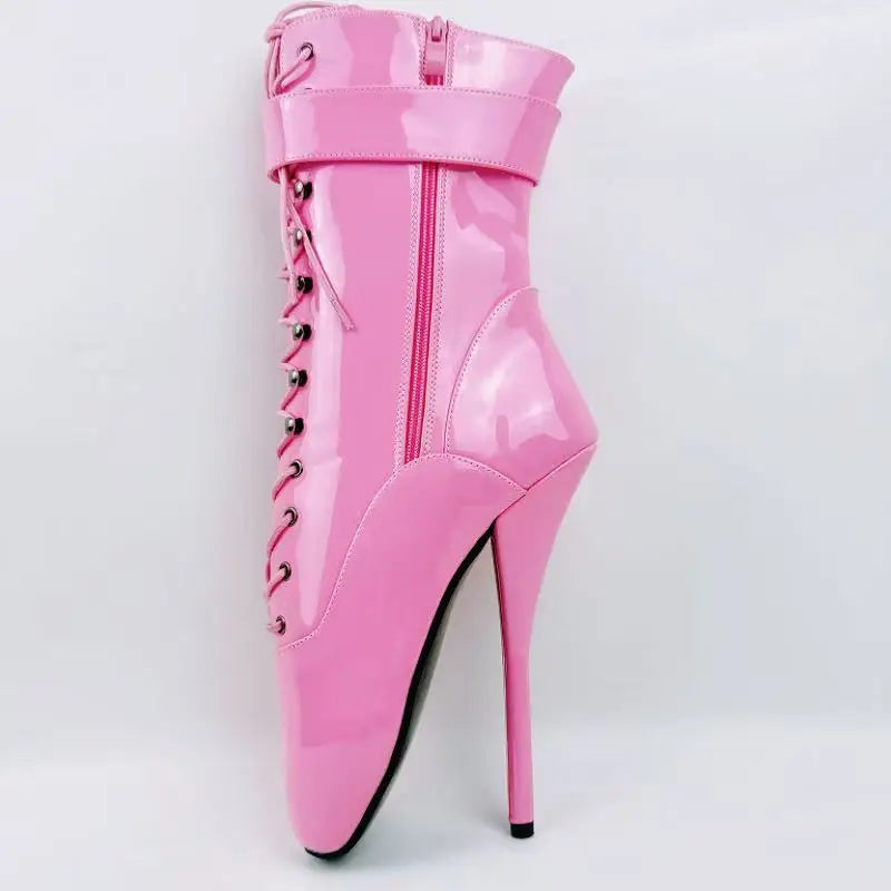 18CM/7Inch Stiletto Super High Heel Lock Wrap Strap Ankle Ballet Boots Fetish Shoes 2025 New Women Pink Sexy Short Booties Mujer