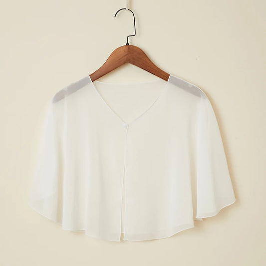 Korean Women Sunscreen Clothing Summer Thin Transparent Short Jacket Neck Guard Cloak Sun Shawl Solid Chiffon Cardigan Scarf R28