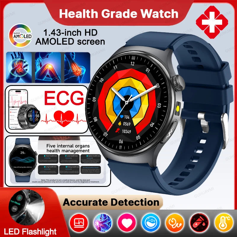 New Upgraded Heart Health Check Smart Watch Uric Acid Five Organ Examination Blood Pressure BT Call ECG smart watches Man 2026