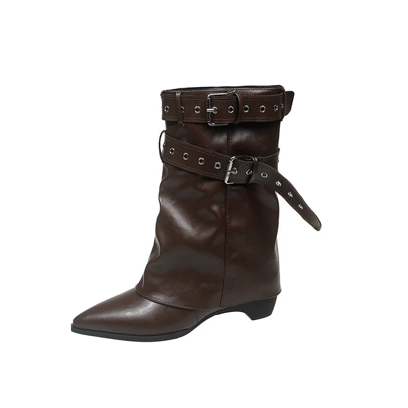 2025 Pointed Toe Women's Winter Boots Designer Mid Heels Elegant Shoes Pumps Fashion Boots New Trend Dress Gothic Ladies Boots