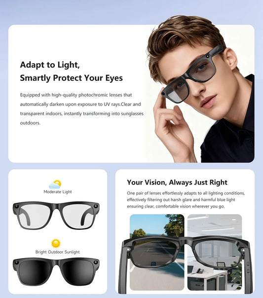 2026 New Smart AI Glasses 800W Shooting Camera HD Photo Video Voice Call Translation Waterproof Bluetooth AI Motorcycle Glasses