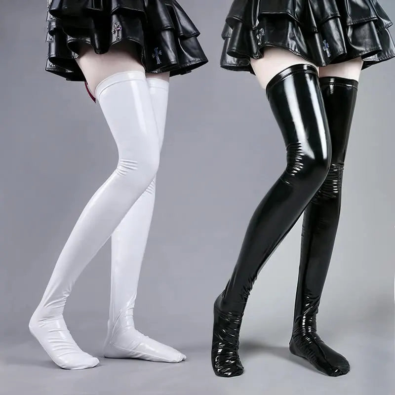 Patent Leather Thigh High Latex Stockings Women's Glossy Long Socks For Party Club Cosplay Lingerie Sexy Skinny Catsuit Stocking