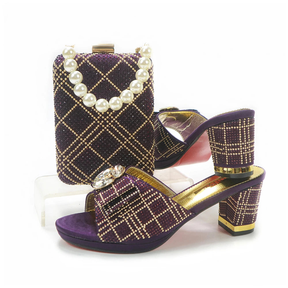 Doershow New Arrival Shoes and Bag Set African Sets 2022 pink Nigerian Women Shoes and Matching Bags Set for wedding! 1-59