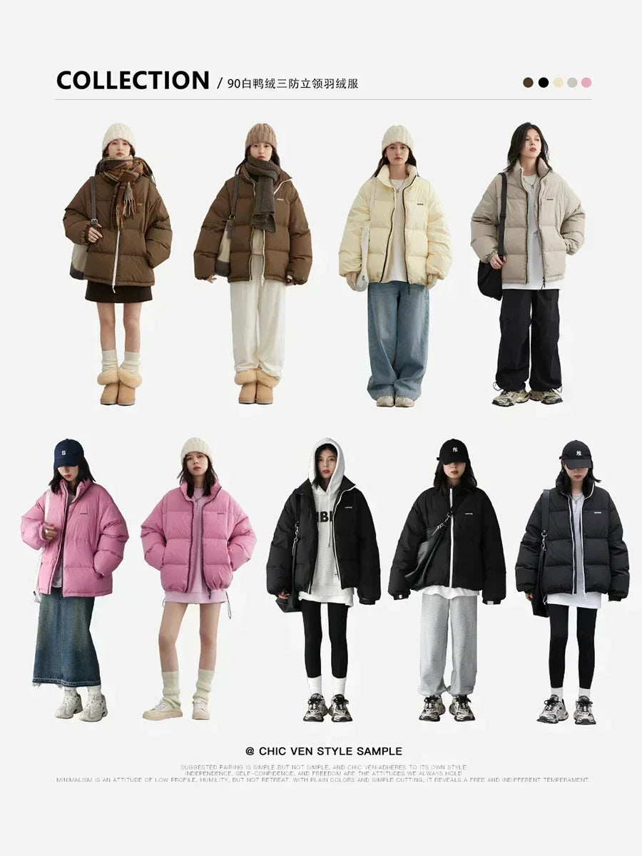 CHIC VEN Women Down Coats Streetwear Solid 90 White Duck Down Stand Collar Female Down Jacket Warm Ladies Overcoat Winter 2024
