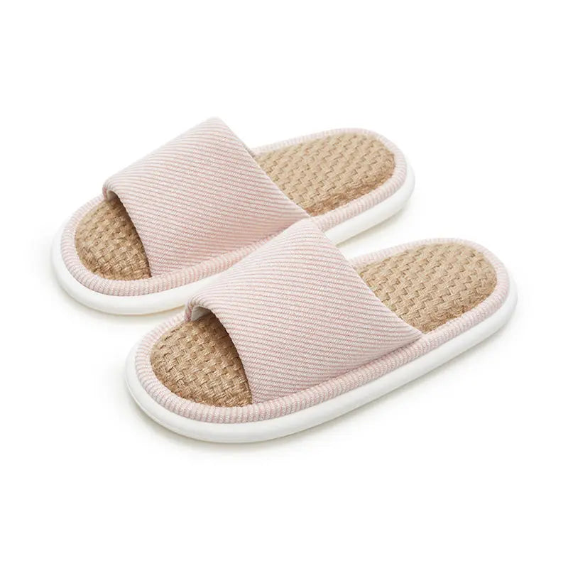 UTUNE Natural Linen Women's Slippers Mute Comfortable Indoor Home Couple Shoes Soft Sole Anti-slip Couple Four Season Slides