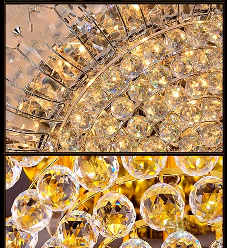 European Luxury Crystal Ceiling Round Chandelier Living Room Lights LED Lighting Bedroom Ceiling Lights