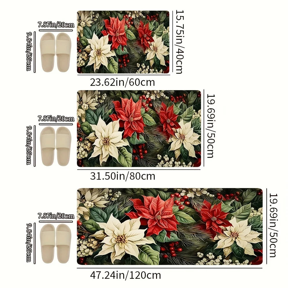 VIKAMA Snowman Forest Bird Snowflake Kitchen Rugs Set Anti Slip Washable Runner for Winter Holiday Kitchen Floor Decor