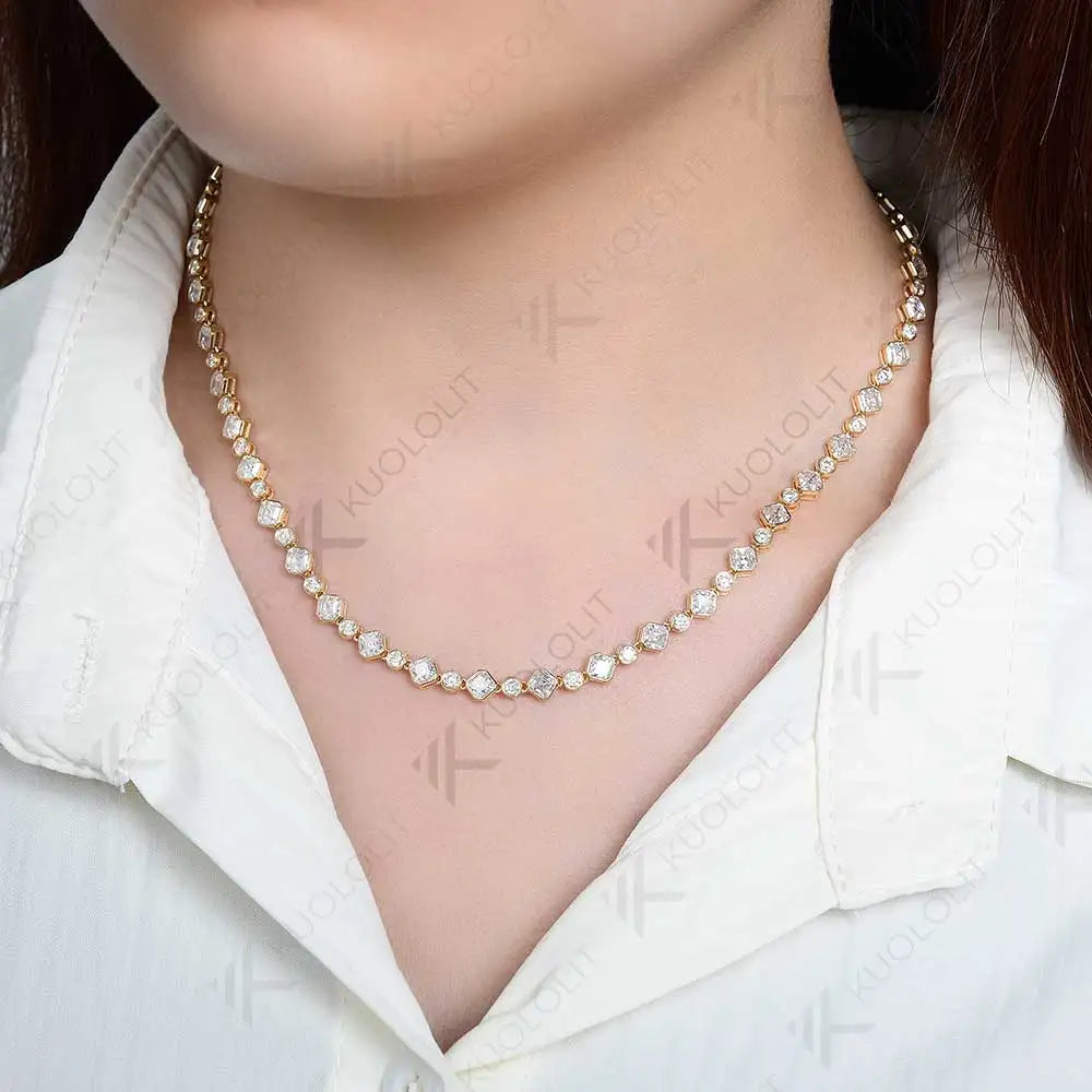 Kuololit Moissanite Tennis Necklace for Women Solid 18K 14K 10K Gold Asscher Necklace for Anniversary Engagement Christmas Gifts
